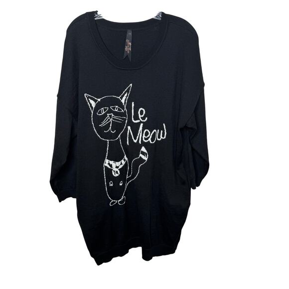 Melissa McCarthy Seven7 Plus 1X Sweater Black Cat Graphic Le Meow Pullover - Picture 1 of 8